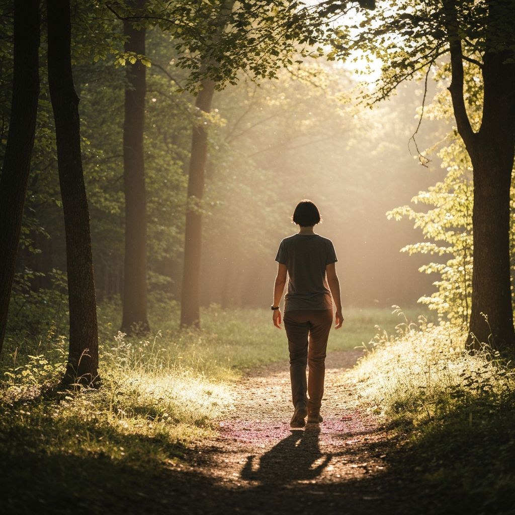 Person engaging in mindful physical activity outdoors