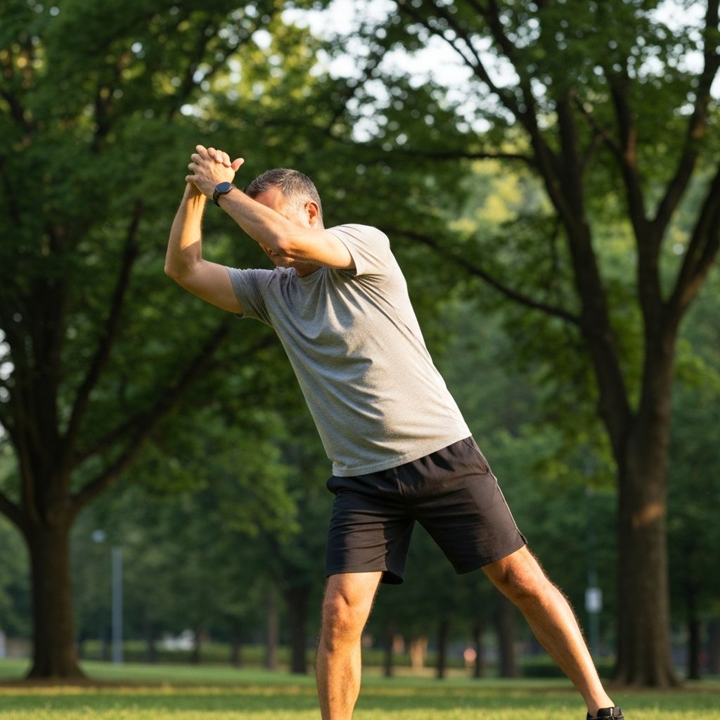 Person stretching outdoors