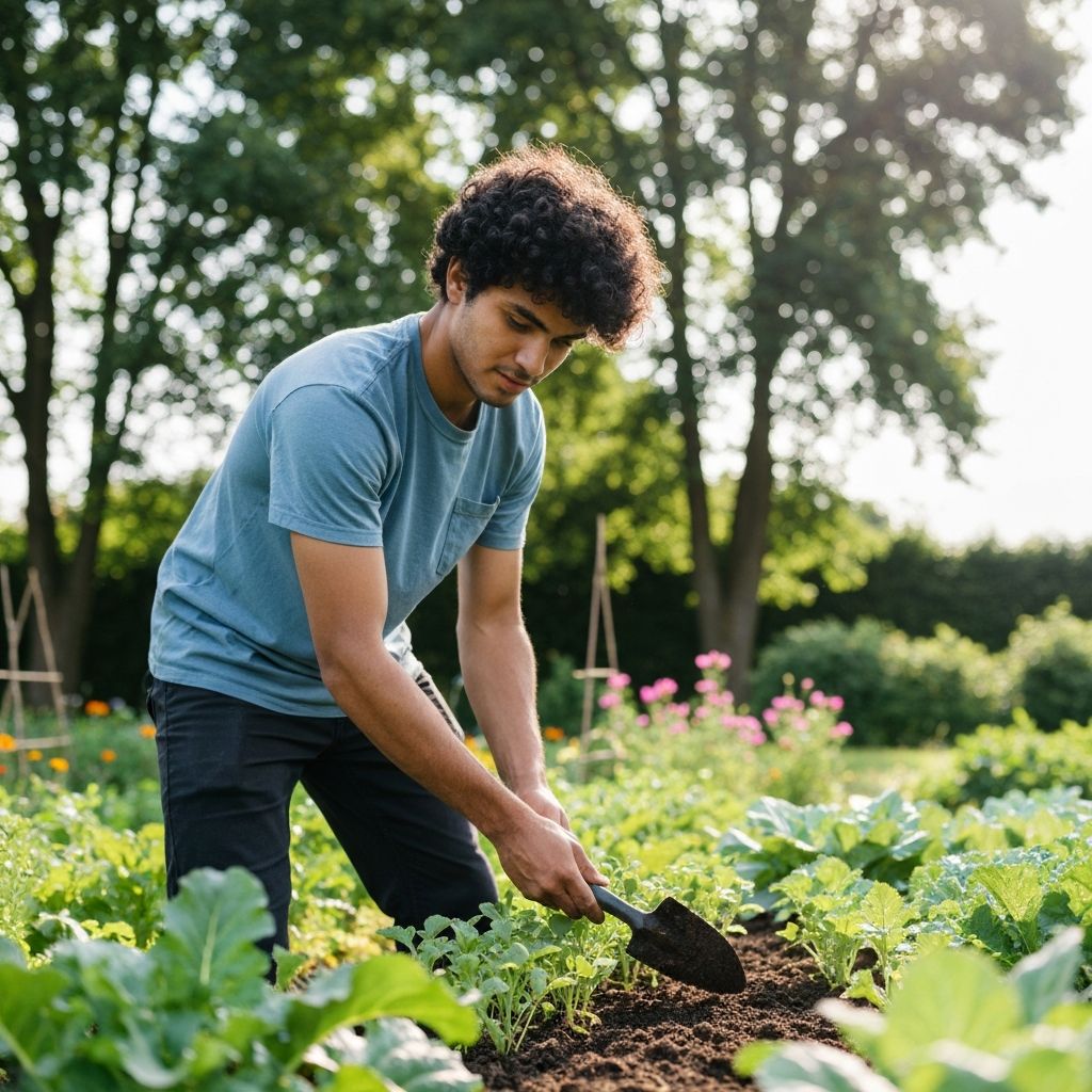 Person engaged in gardening and natural activity